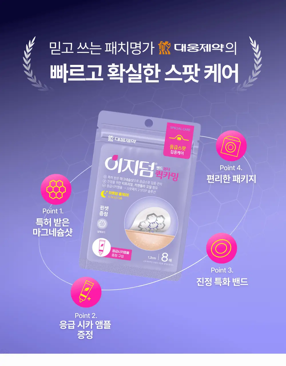 [단하루 초특가/약국 1등] 대웅제약 이지덤 스팟패치 골라담기 택1 (퀵카밍/뷰티/PDRN 주름/릴리프) 트러블패치 상세페이지 17